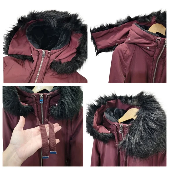 Zara Parka Acolchada Water Repellent Winter Coat Faux Fur Hooded Women’s Small - Picture 12 of 16